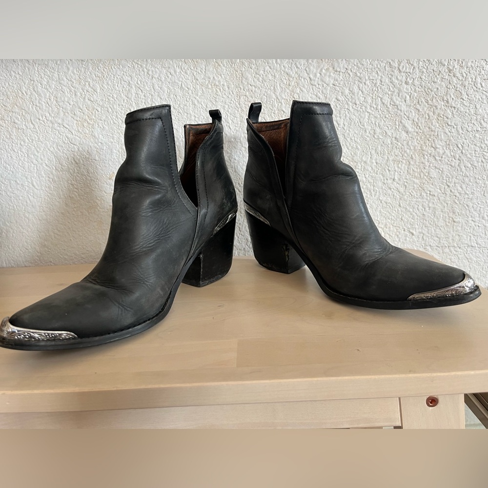 Jeffrey Campbell Black Heeled Boots with Silver Accents - Picture 3 of 13